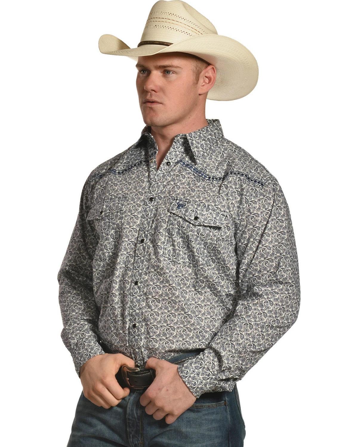 Cowboy Hardware Men's Paisley And Diamond Stitched Long Sleeve Shirt Navy 6 Cowboy Hardware Men's Paisley And Diamond Stitched Long Sleeve Shirt Navy - Image 4