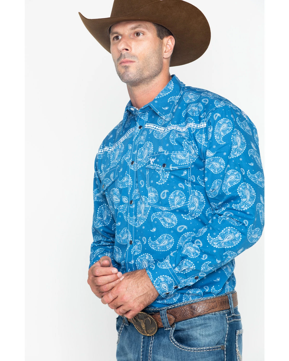 Cowboy Hardware Men's Paisley Print Long Sleeve Shirt Blue 9 Cowboy Hardware Men's Paisley Print Long Sleeve Shirt Blue - Image 7