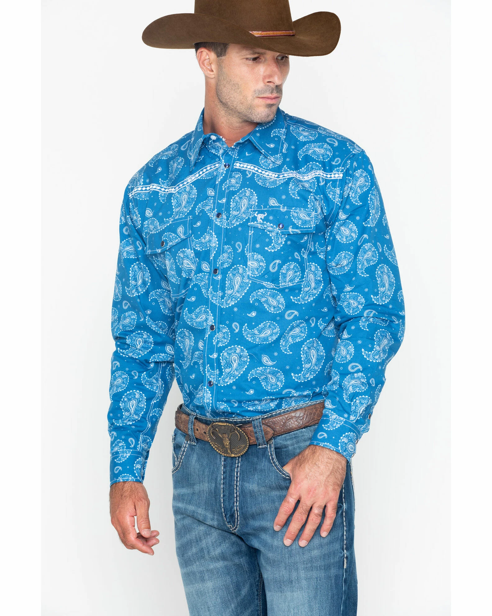 Cowboy Hardware Men's Paisley Print Long Sleeve Shirt Blue 5 Cowboy Hardware Men's Paisley Print Long Sleeve Shirt Blue - Image 3