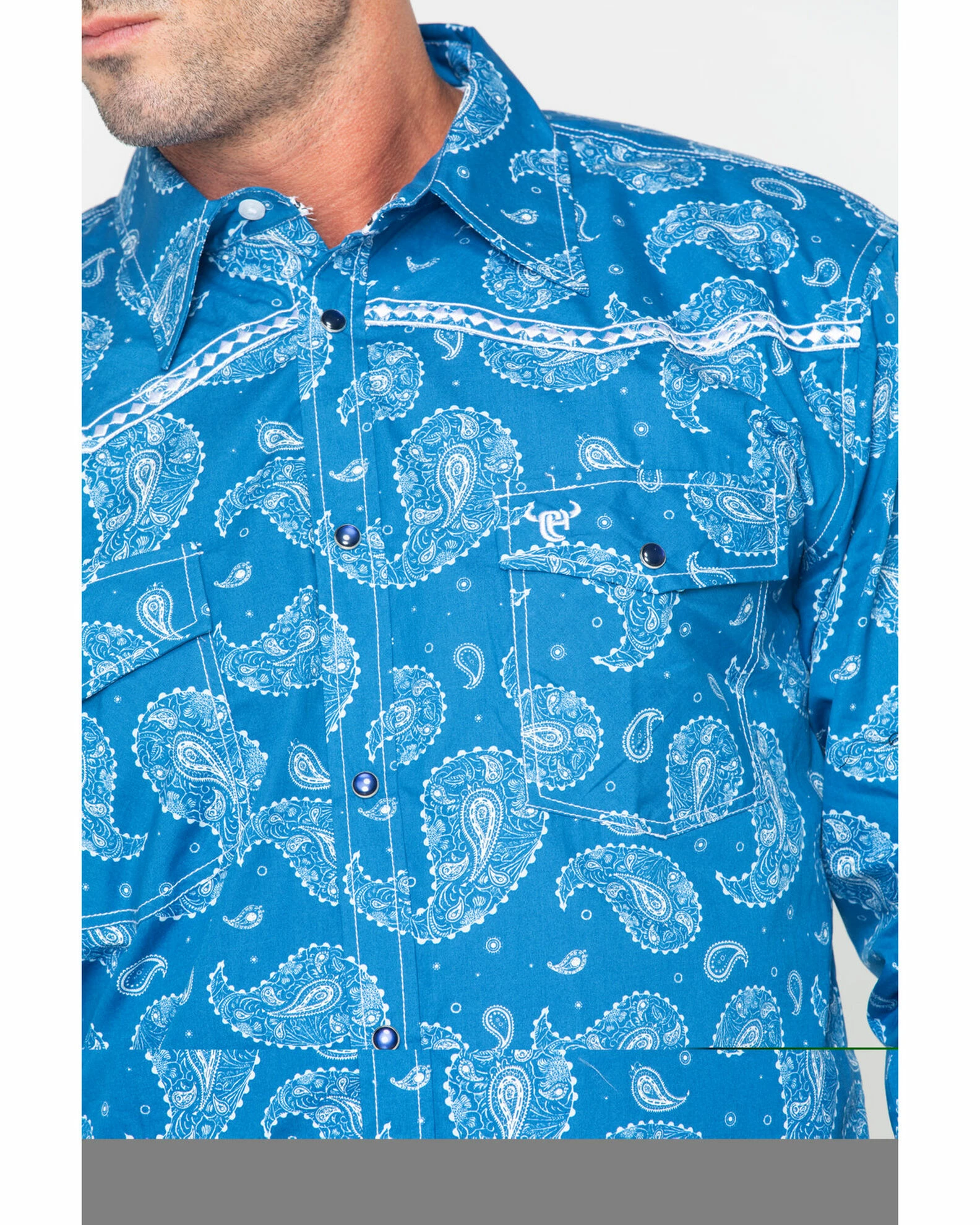 Cowboy Hardware Men's Paisley Print Long Sleeve Shirt Blue 6 Cowboy Hardware Men's Paisley Print Long Sleeve Shirt Blue - Image 4