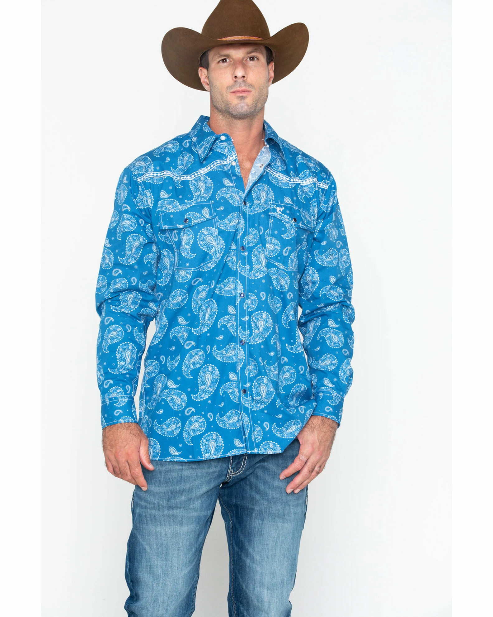 Cowboy Hardware Men's Paisley Print Long Sleeve Shirt Blue 7 Cowboy Hardware Men's Paisley Print Long Sleeve Shirt Blue - Image 5