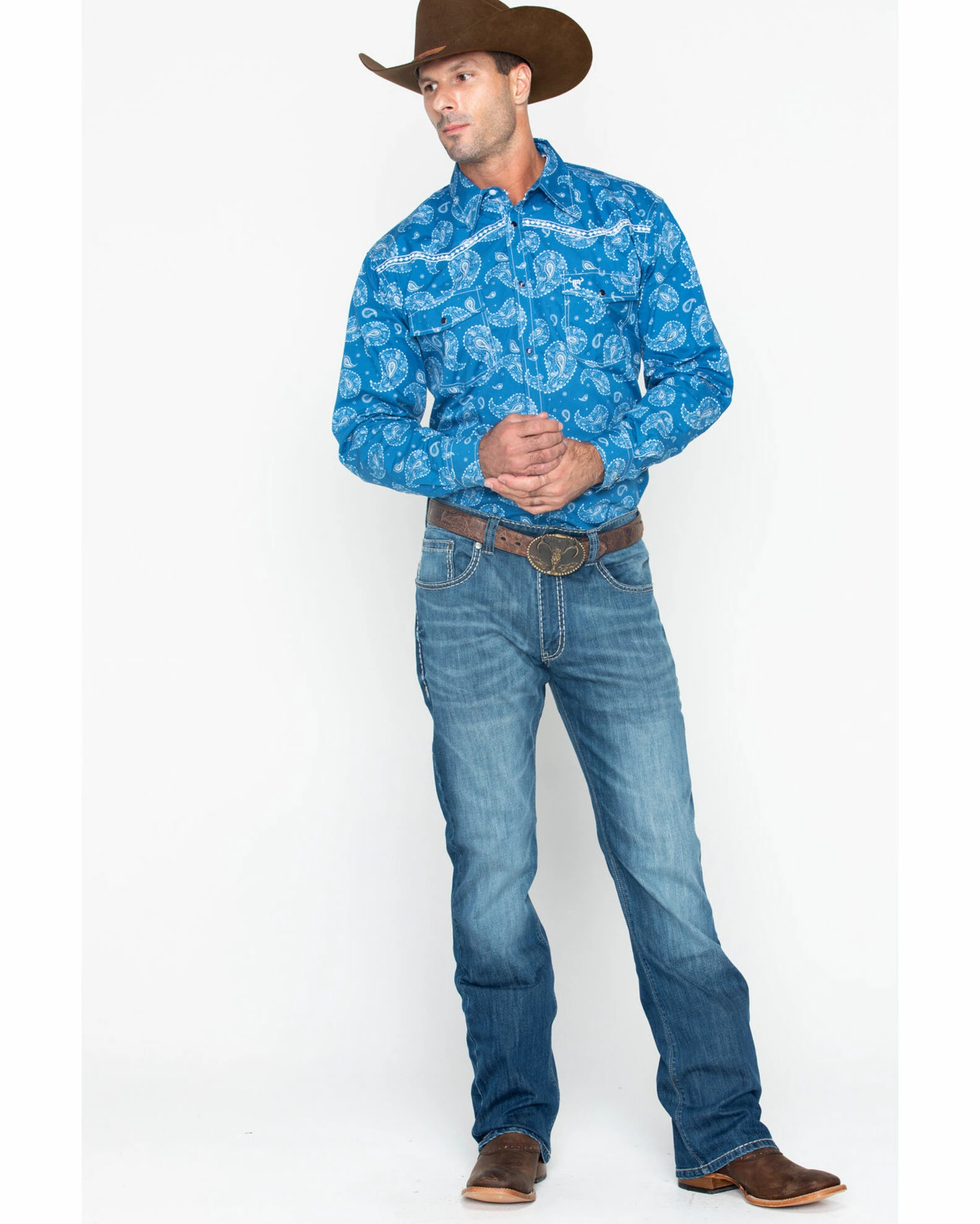 Cowboy Hardware Men's Paisley Print Long Sleeve Shirt Blue 8 Cowboy Hardware Men's Paisley Print Long Sleeve Shirt Blue - Image 6