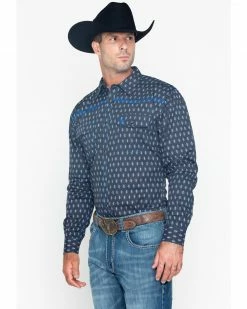 Cowboy Hardware Men's Diamond Print Long Sleeve Western Shirt  Navy -Cowboy Hardware Shop 2000242572 410 P4