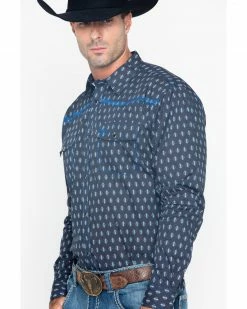 Cowboy Hardware Men's Diamond Print Long Sleeve Western Shirt  Navy -Cowboy Hardware Shop 2000242572 410 P5