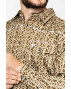 Cowboy Hardware Men's Double Diamond Print Long Sleeve Western Shirt  Tan -Cowboy Hardware Shop 2000253973 280 P4