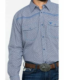 Cowboy Hardware Men's Dobby Print Long Sleeve Western Shirt  Navy -Cowboy Hardware Shop 2000285482 410 P4