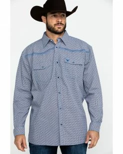Cowboy Hardware Men's Dobby Print Long Sleeve Western Shirt  Navy -Cowboy Hardware Shop 2000285482 410 P5