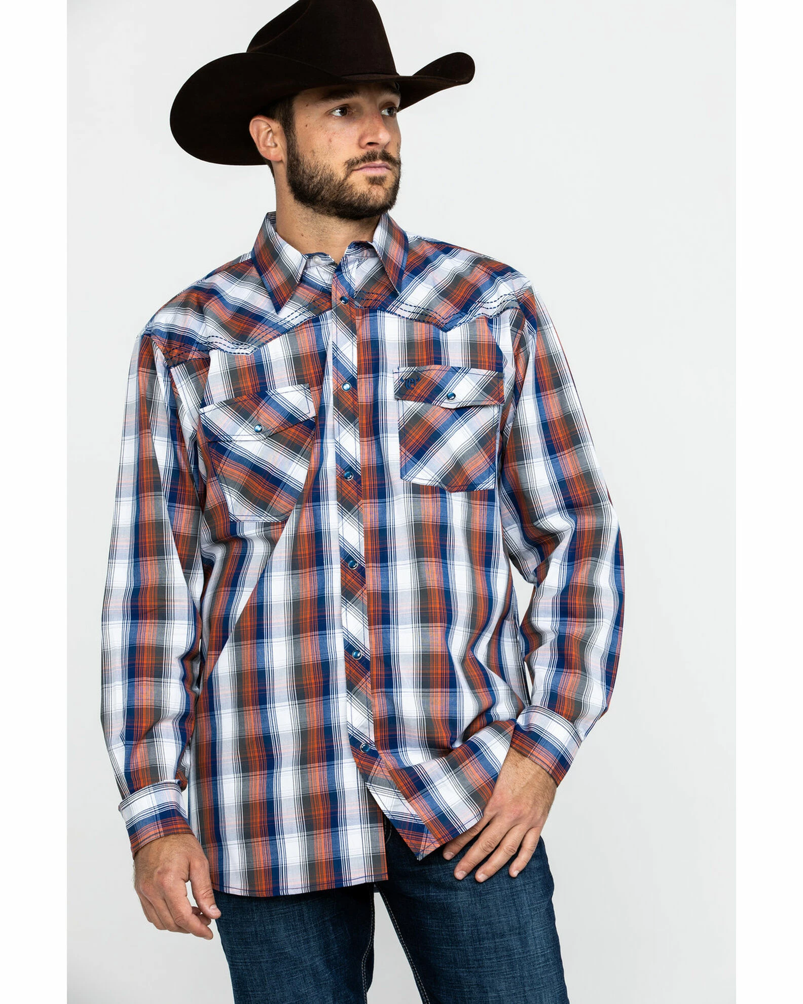 Cowboy Hardware Men's Multi Large Plaid Long Sleeve Western Shirt Orange 3 Cowboy Hardware Men's Multi Large Plaid Long Sleeve Western Shirt Orange