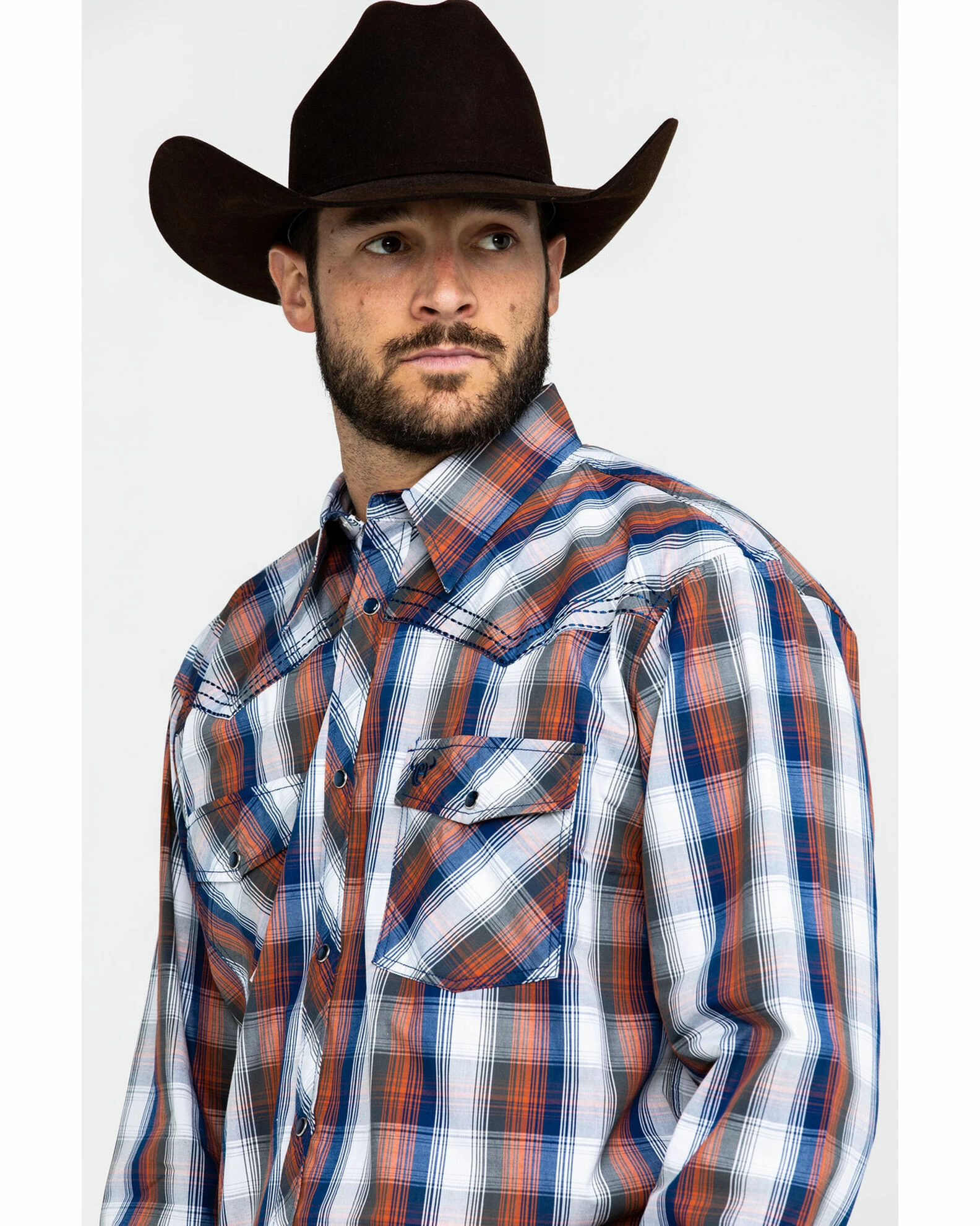 Cowboy Hardware Men's Multi Large Plaid Long Sleeve Western Shirt Orange 5 Cowboy Hardware Men's Multi Large Plaid Long Sleeve Western Shirt Orange - Image 3