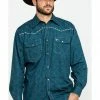 Cowboy Hardware Men's Rosette Geo Print Long Sleeve Western Shirt Teal 1 Cowboy Hardware Men's Rosette Geo Print Long Sleeve Western Shirt Teal -Cowboy Hardware Shop 2000285491 442 P1