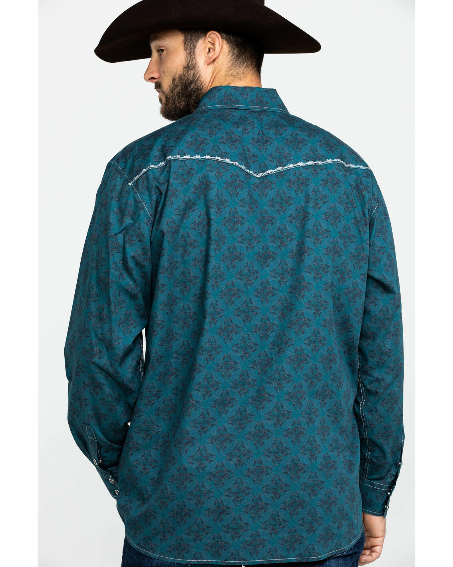 Cowboy Hardware Men's Rosette Geo Print Long Sleeve Western Shirt Teal 4 Cowboy Hardware Men's Rosette Geo Print Long Sleeve Western Shirt Teal - Image 2