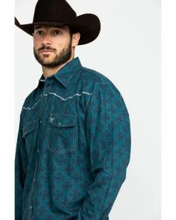 Cowboy Hardware Men's Rosette Geo Print Long Sleeve Western Shirt Teal 11 Cowboy Hardware Men's Rosette Geo Print Long Sleeve Western Shirt Teal -Cowboy Hardware Shop 2000285491 442 P3