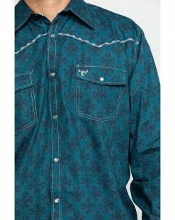 Cowboy Hardware Men's Rosette Geo Print Long Sleeve Western Shirt Teal 12 Cowboy Hardware Men's Rosette Geo Print Long Sleeve Western Shirt Teal -Cowboy Hardware Shop 2000285491 442 P4
