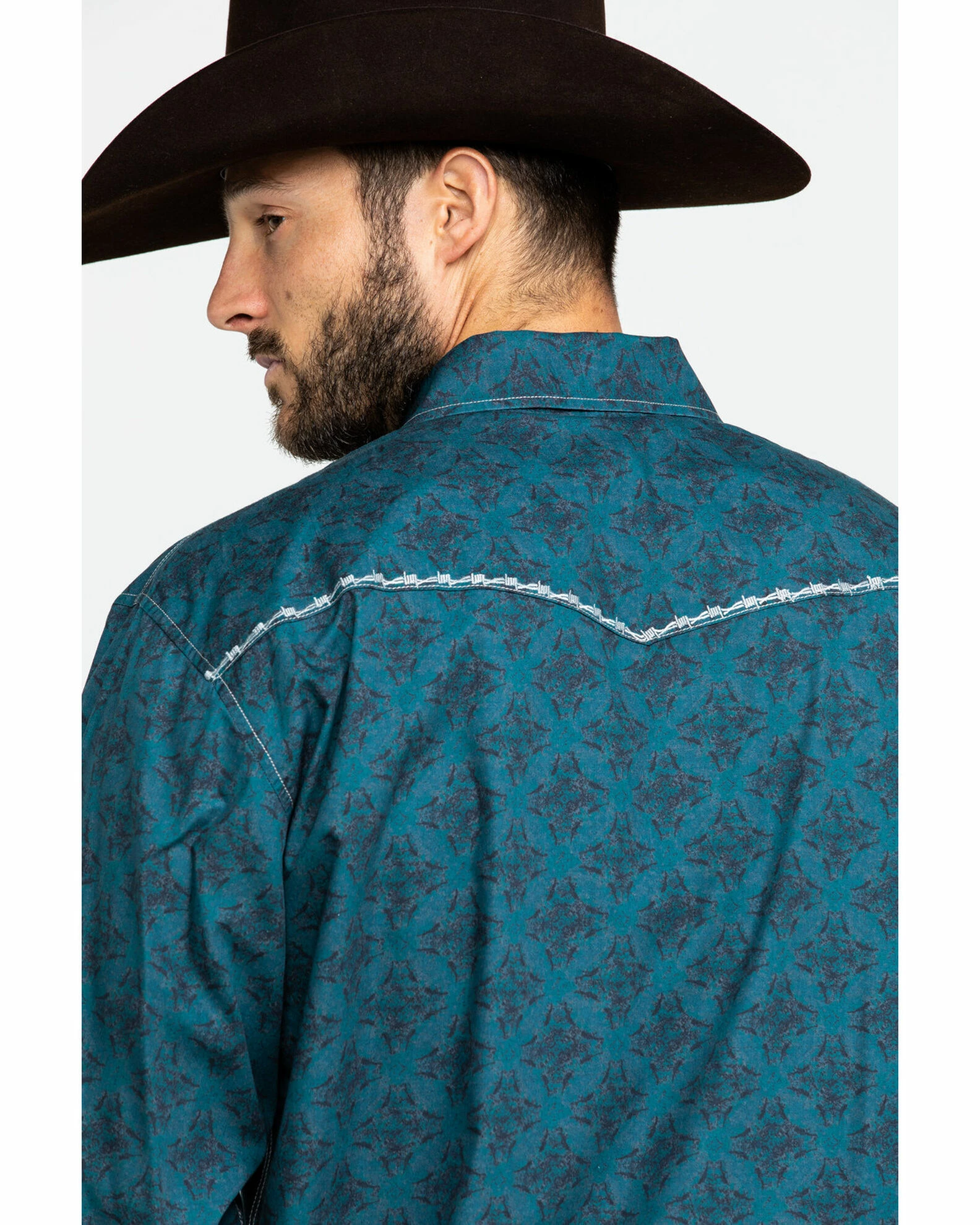 Cowboy Hardware Men's Rosette Geo Print Long Sleeve Western Shirt Teal 7 Cowboy Hardware Men's Rosette Geo Print Long Sleeve Western Shirt Teal - Image 5