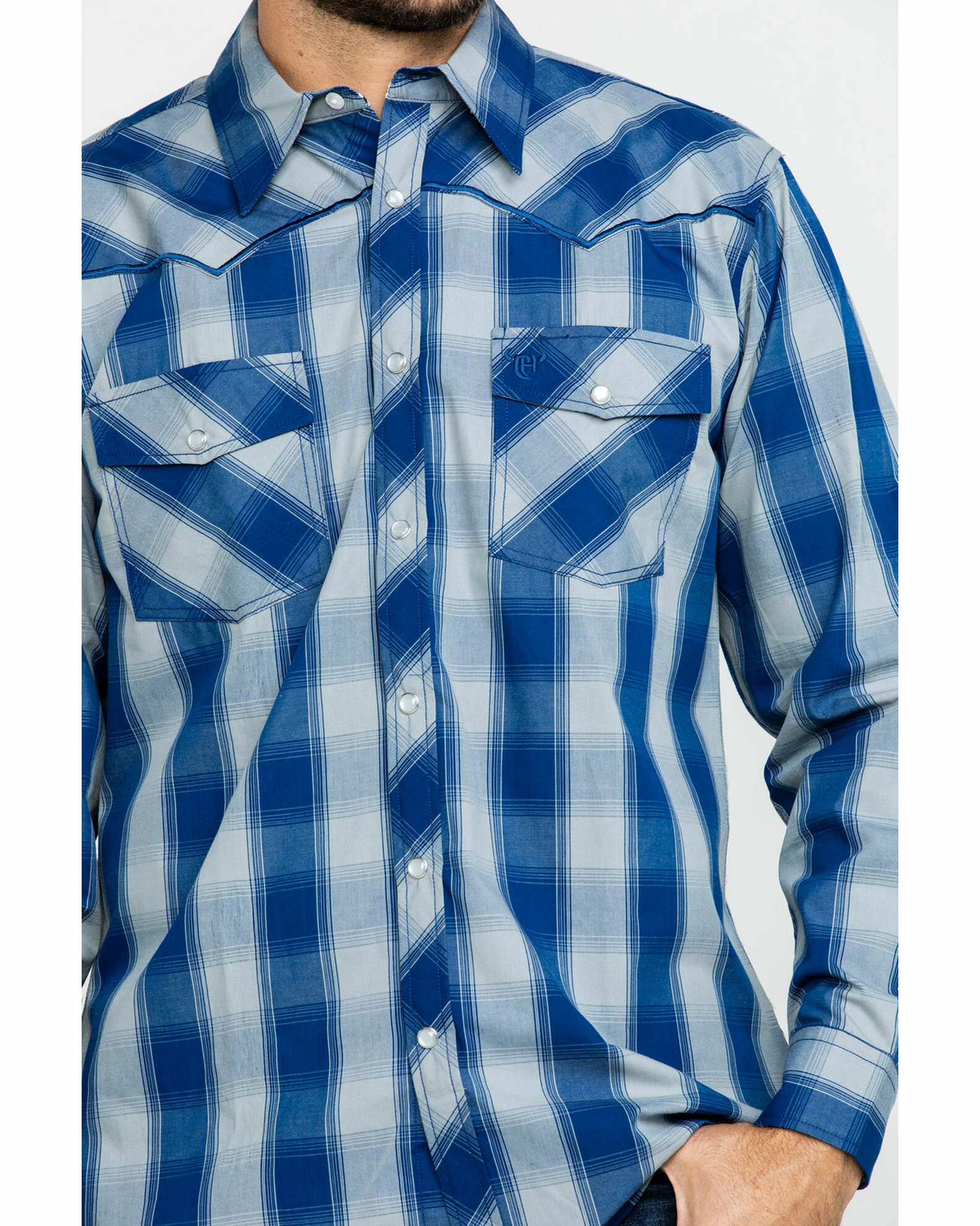 Cowboy Hardware Men's Royal Classic Plaid Long Sleeve Western Shirt Royal Blue 6 Cowboy Hardware Men's Royal Classic Plaid Long Sleeve Western Shirt Royal Blue - Image 4