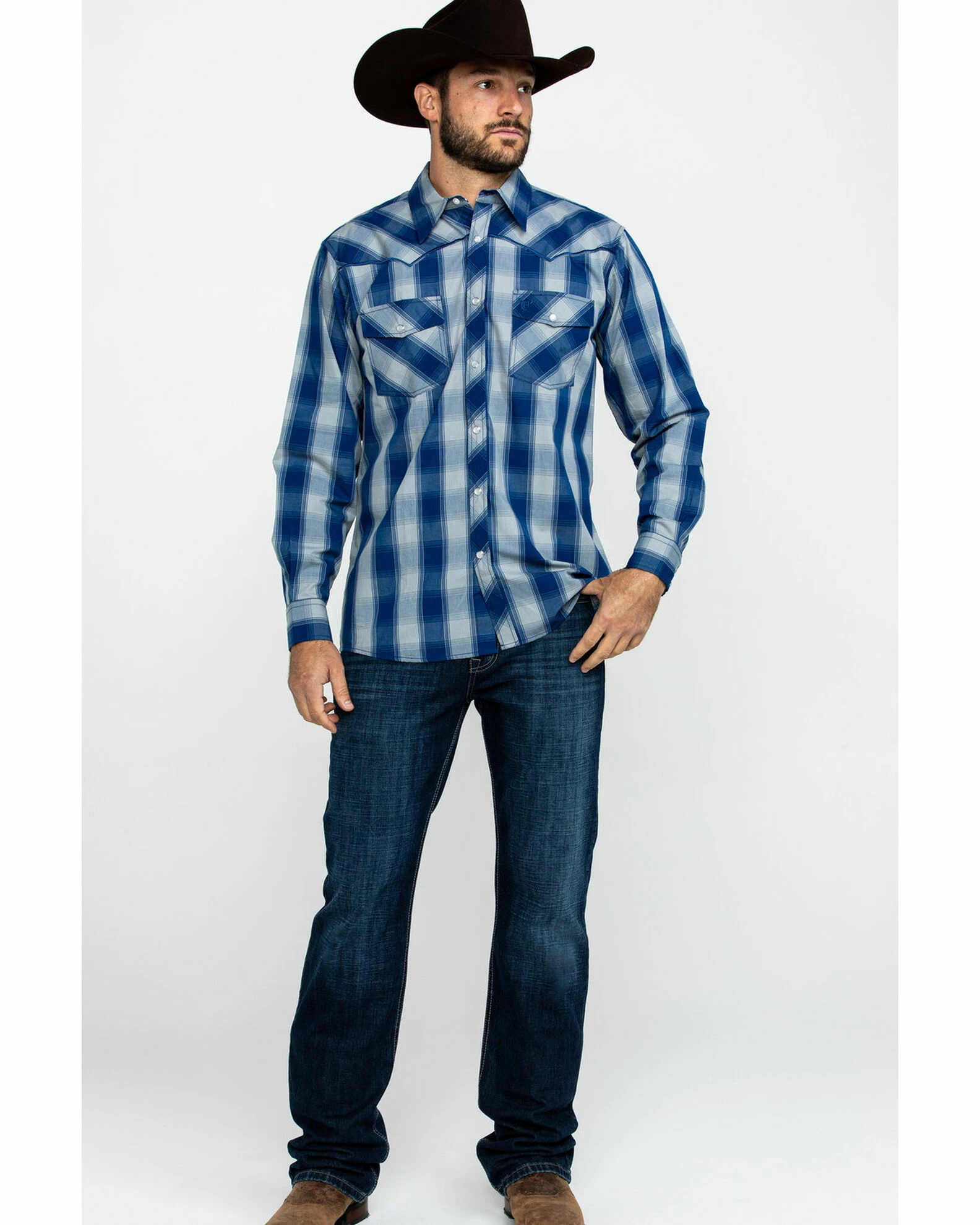 Cowboy Hardware Men's Royal Classic Plaid Long Sleeve Western Shirt Royal Blue 8 Cowboy Hardware Men's Royal Classic Plaid Long Sleeve Western Shirt Royal Blue - Image 6