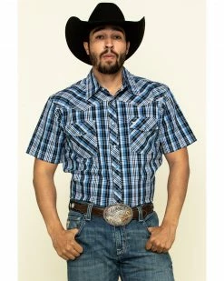 Cowboy Hardware Men's Heeler Plaid Short Sleeve Western Shirt  Blue
