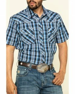 Cowboy Hardware Men's Heeler Plaid Short Sleeve Western Shirt  Blue -Cowboy Hardware Shop 2000295154 400 P4
