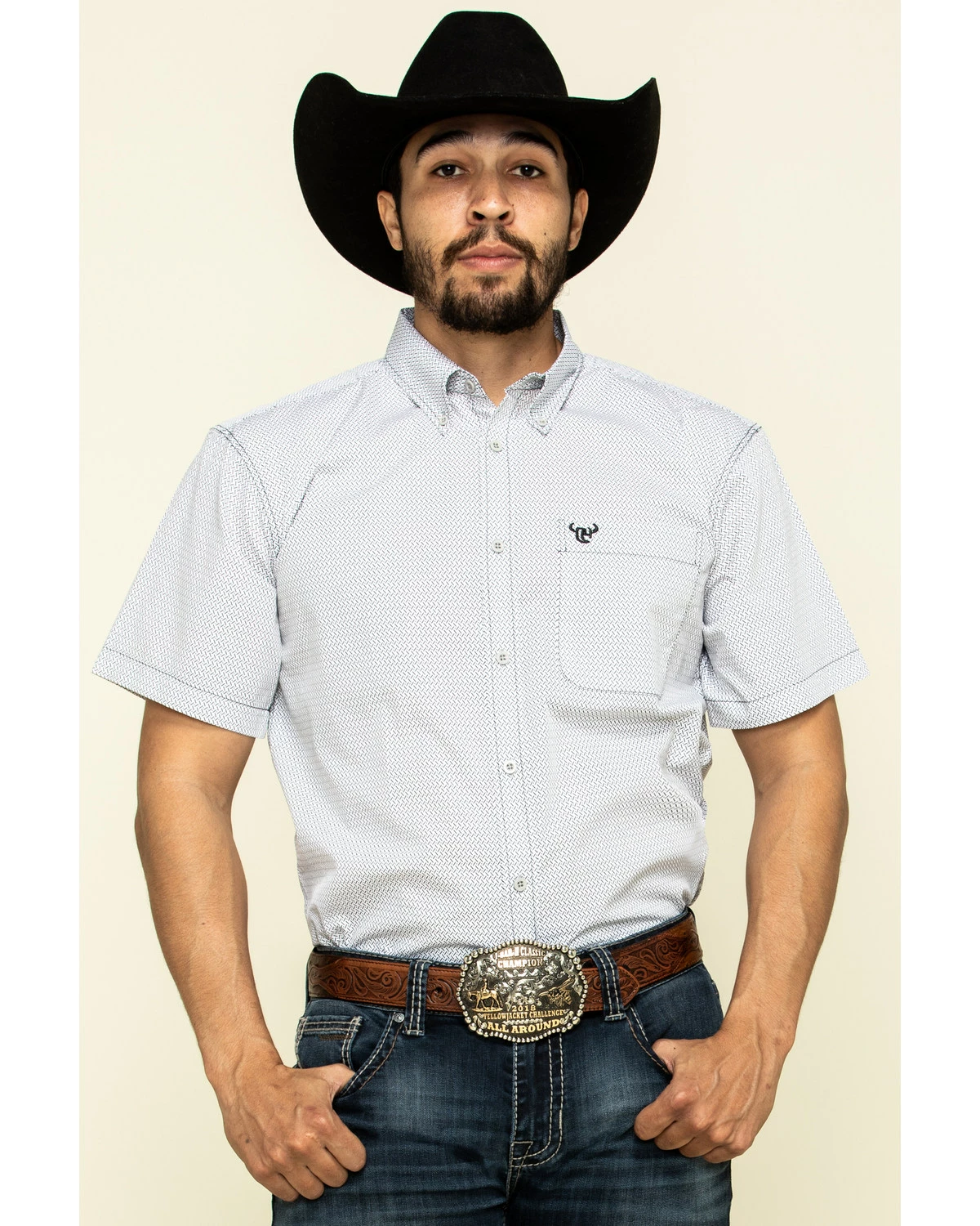 Cowboy Hardware Men's White Little Zig Geo Print Short Sleeve Western Shirt 9 Cowboy Hardware Men's White Little Zig Geo Print Short Sleeve Western Shirt - Image 7
