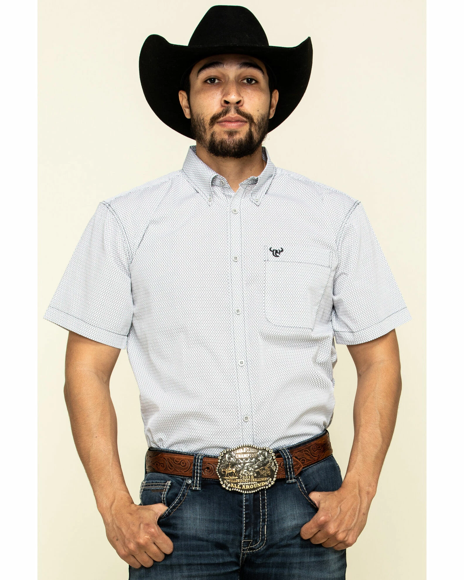 Cowboy Hardware Men's White Little Zig Geo Print Short Sleeve Western Shirt 3 Cowboy Hardware Men's White Little Zig Geo Print Short Sleeve Western Shirt
