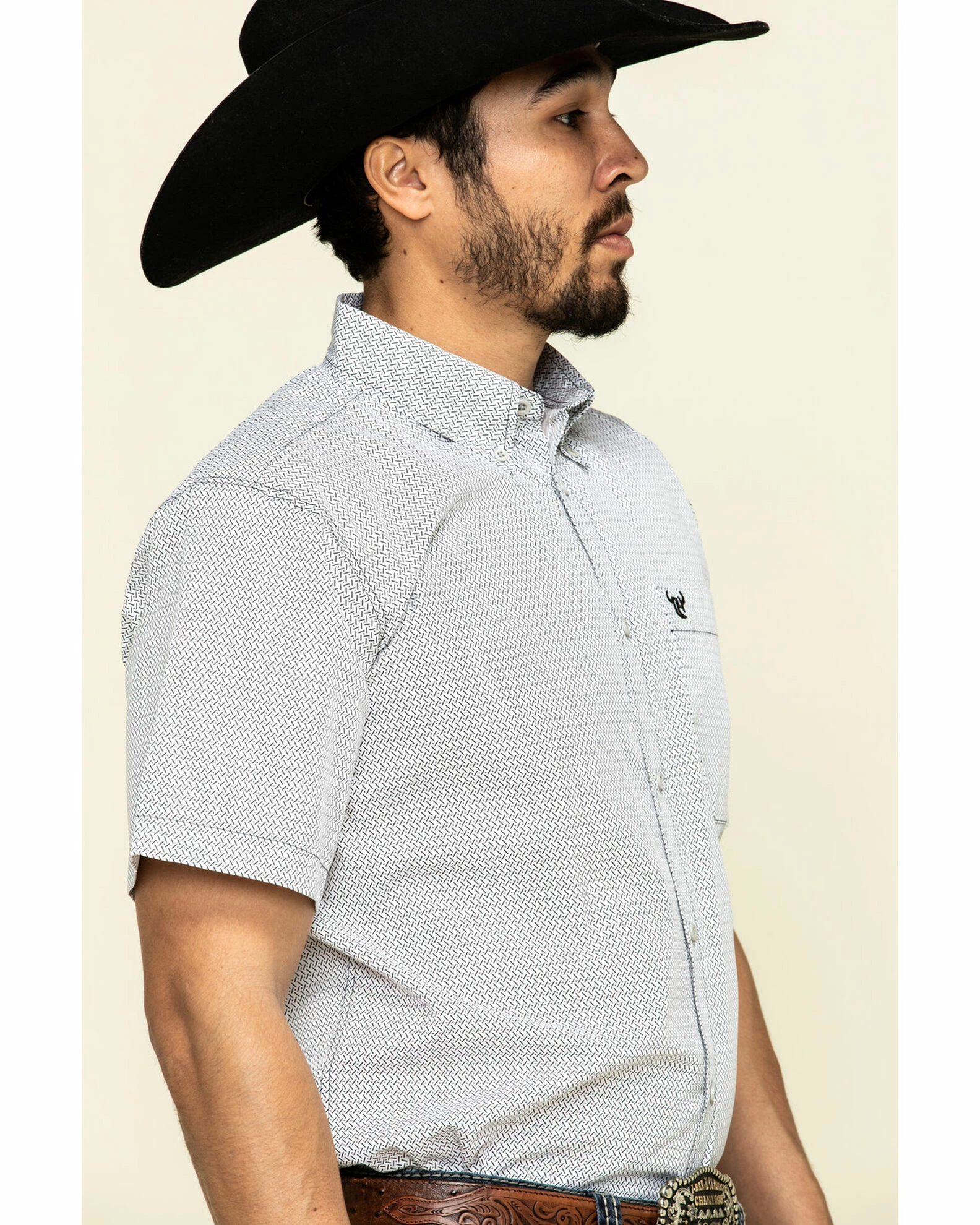 Cowboy Hardware Men's White Little Zig Geo Print Short Sleeve Western Shirt 5 Cowboy Hardware Men's White Little Zig Geo Print Short Sleeve Western Shirt - Image 3