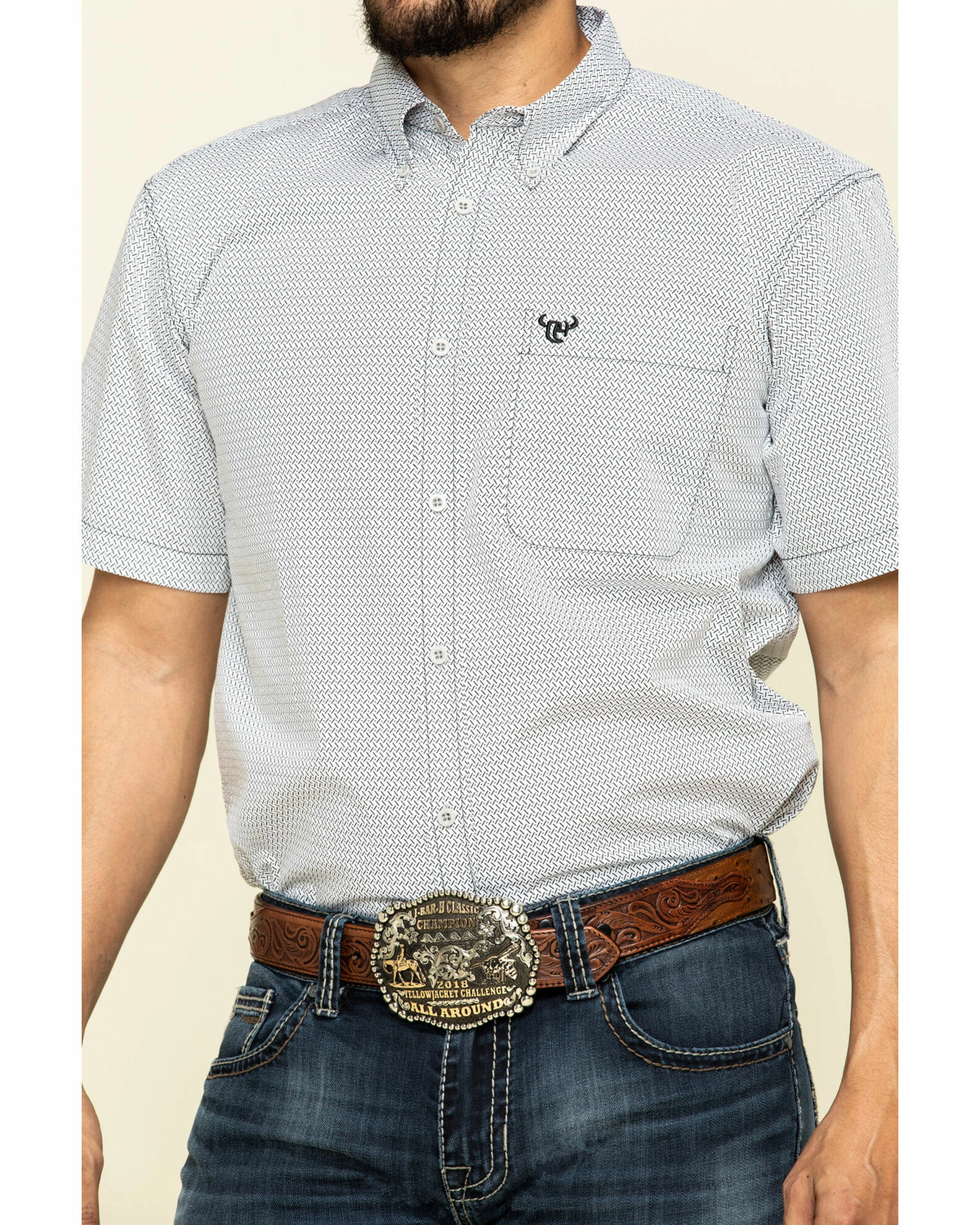 Cowboy Hardware Men's White Little Zig Geo Print Short Sleeve Western Shirt 6 Cowboy Hardware Men's White Little Zig Geo Print Short Sleeve Western Shirt - Image 4