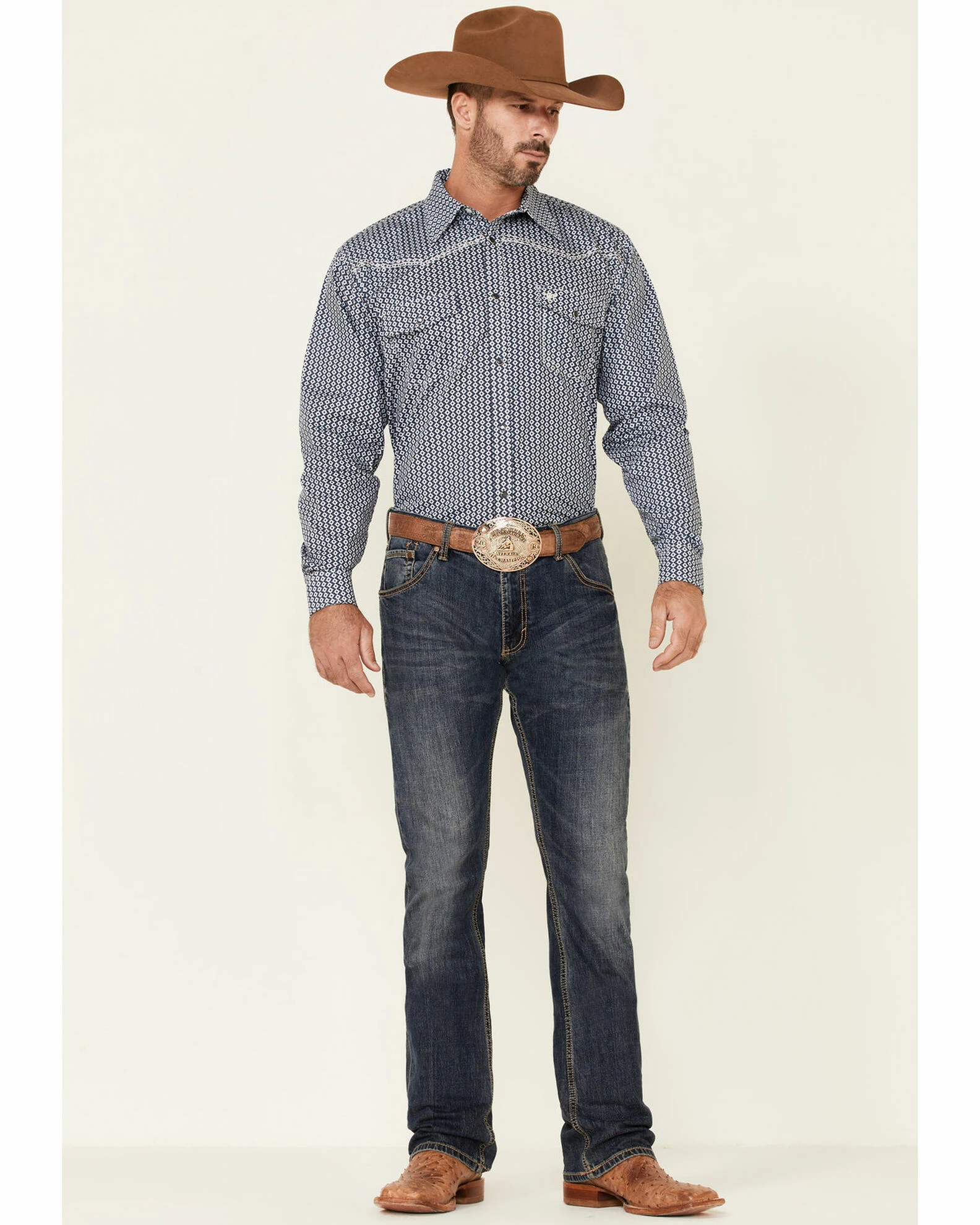 Cowboy Hardware Men's Navy Geo Print Long Sleeve Snap Western Shirt 4 Cowboy Hardware Men's Navy Geo Print Long Sleeve Snap Western Shirt - Image 2