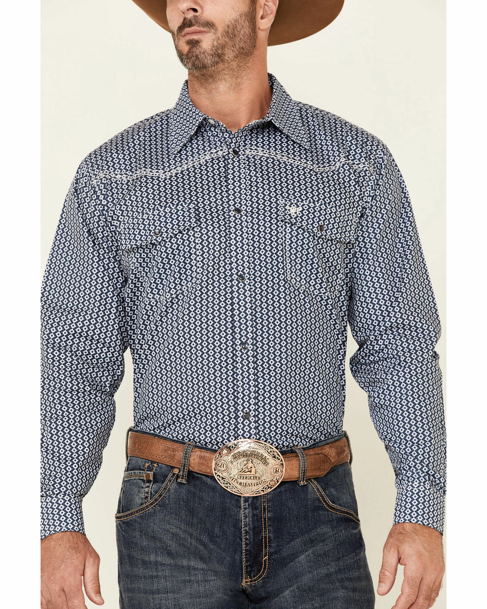 Cowboy Hardware Men's Navy Geo Print Long Sleeve Snap Western Shirt 5 Cowboy Hardware Men's Navy Geo Print Long Sleeve Snap Western Shirt - Image 3