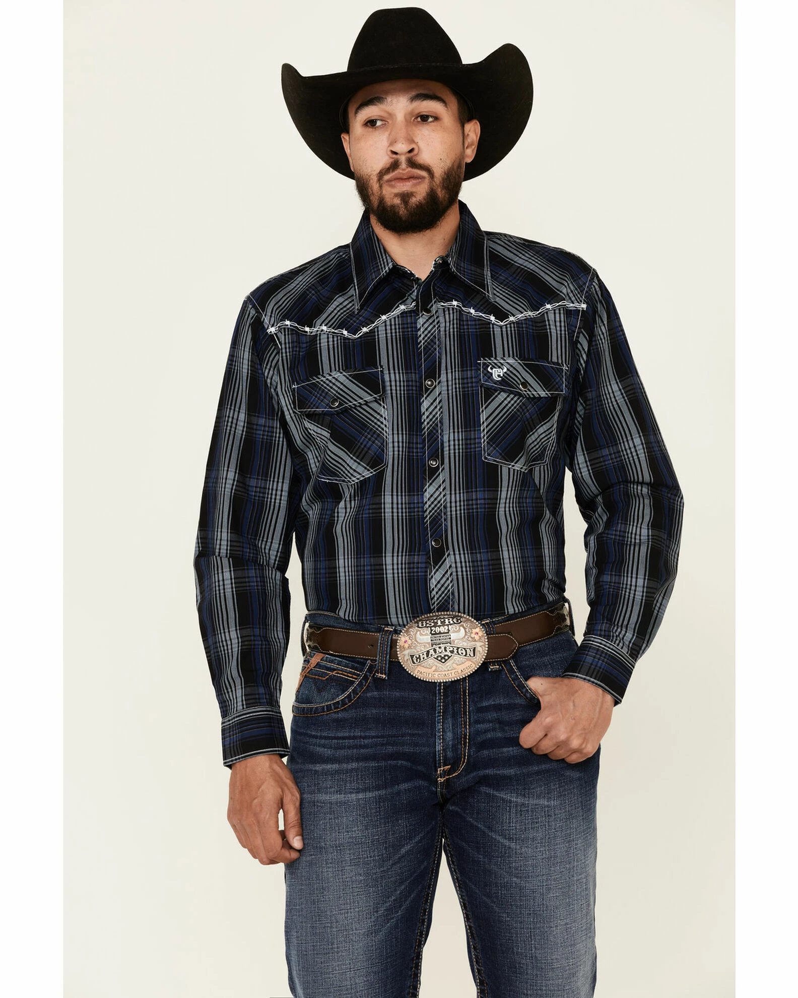 Cowboy Hardware Men's Halter Large Plaid Long Sleeve Snap Western Shirt 3 Cowboy Hardware Men's Halter Large Plaid Long Sleeve Snap Western Shirt