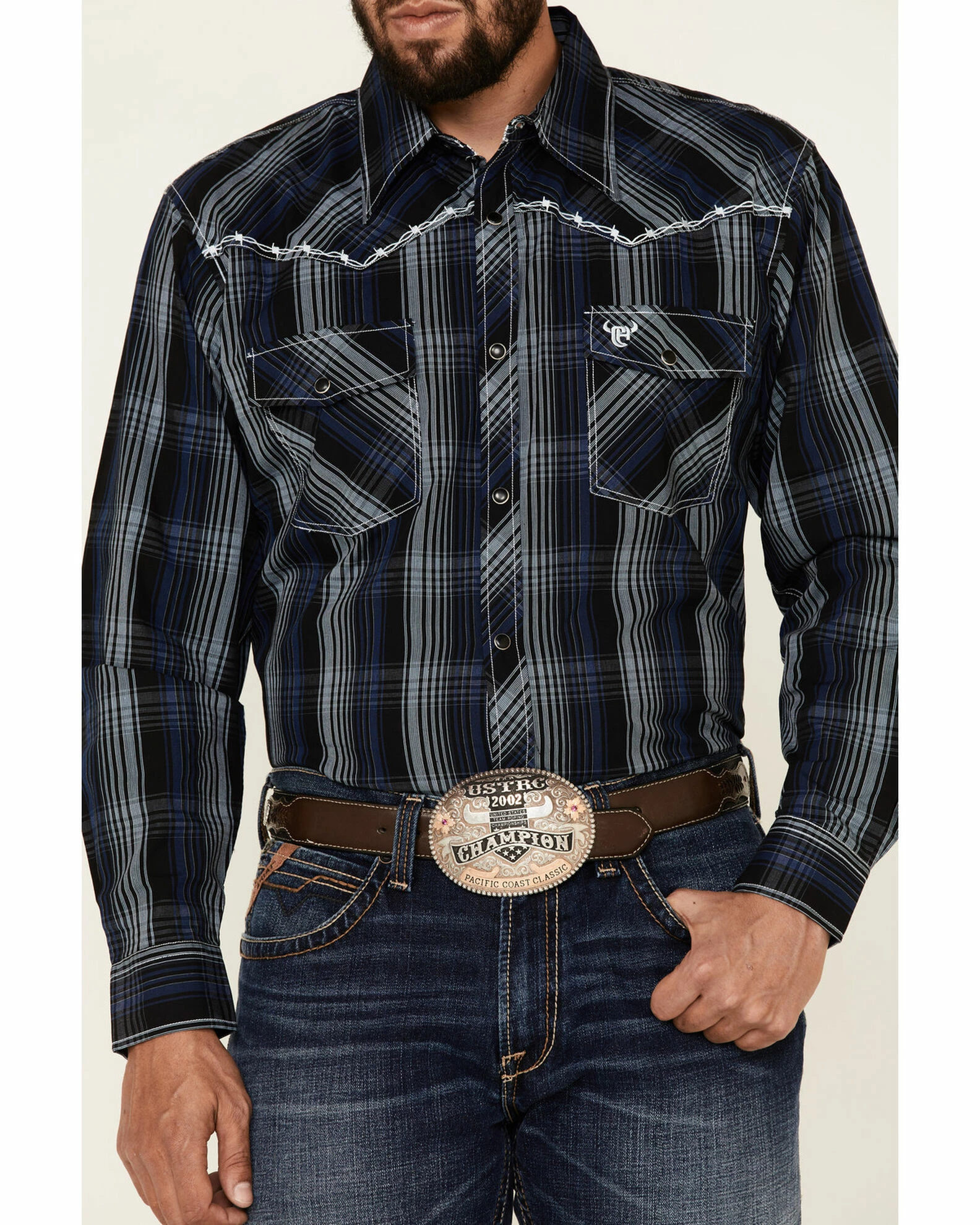 Cowboy Hardware Men's Halter Large Plaid Long Sleeve Snap Western Shirt 5 Cowboy Hardware Men's Halter Large Plaid Long Sleeve Snap Western Shirt - Image 3