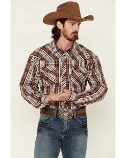 Cowboy Hardware Men's Red Rancher Plaid Long Sleeve Snap Western Shirt 