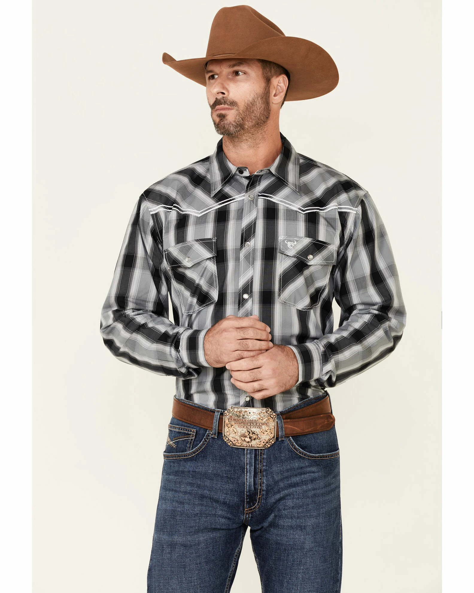Cowboy Hardware Men's Hombre Large Plaid Long Sleeve Snap Western Shirt 3 Cowboy Hardware Men's Hombre Large Plaid Long Sleeve Snap Western Shirt