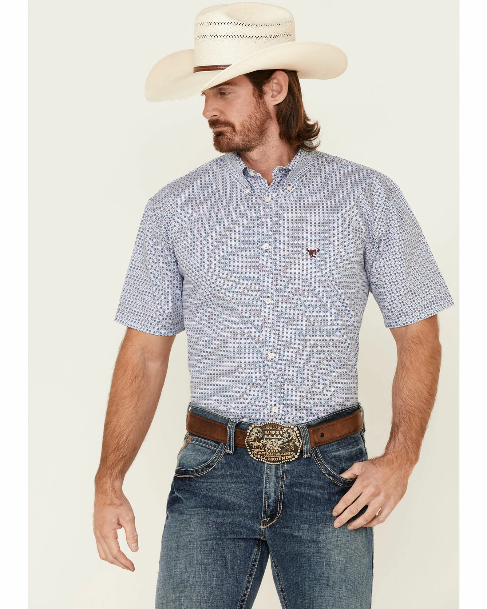 Cowboy Hardware Men's Two Tone Geo Print Short Sleeve Button-Down Western Shirt Turquoise 3 Cowboy Hardware Men's Two Tone Geo Print Short Sleeve Button-Down Western Shirt Turquoise