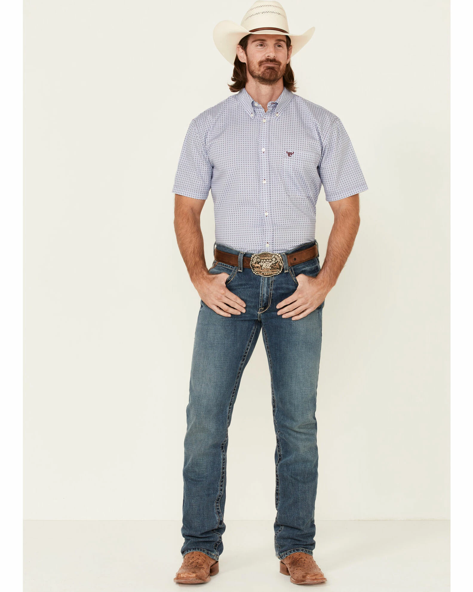 Cowboy Hardware Men's Two Tone Geo Print Short Sleeve Button-Down Western Shirt Turquoise 4 Cowboy Hardware Men's Two Tone Geo Print Short Sleeve Button-Down Western Shirt Turquoise - Image 2