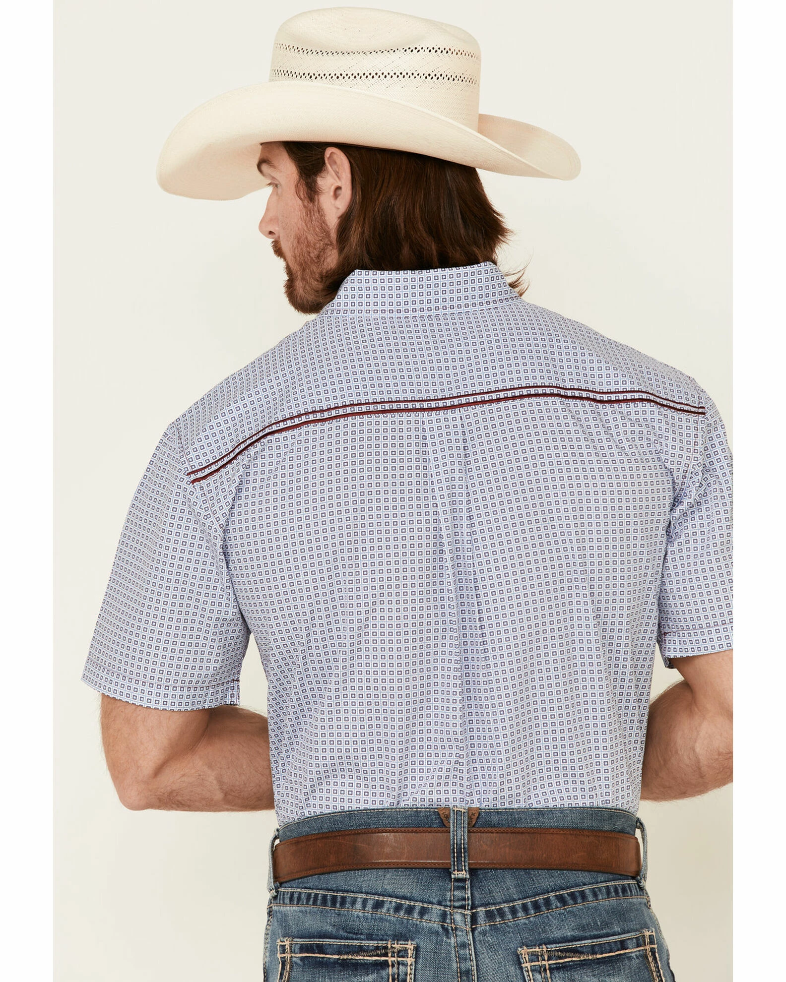 Cowboy Hardware Men's Two Tone Geo Print Short Sleeve Button-Down Western Shirt Turquoise 6 Cowboy Hardware Men's Two Tone Geo Print Short Sleeve Button-Down Western Shirt Turquoise - Image 4
