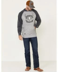 Cowboy Hardware Men's Grey Skull Ranch Graphic Baseball Hooded Sweatshirt 