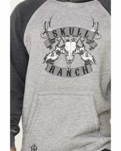 Cowboy Hardware Men's Grey Skull Ranch Graphic Baseball Hooded Sweatshirt  -Cowboy Hardware Shop 2000339113 020 P4