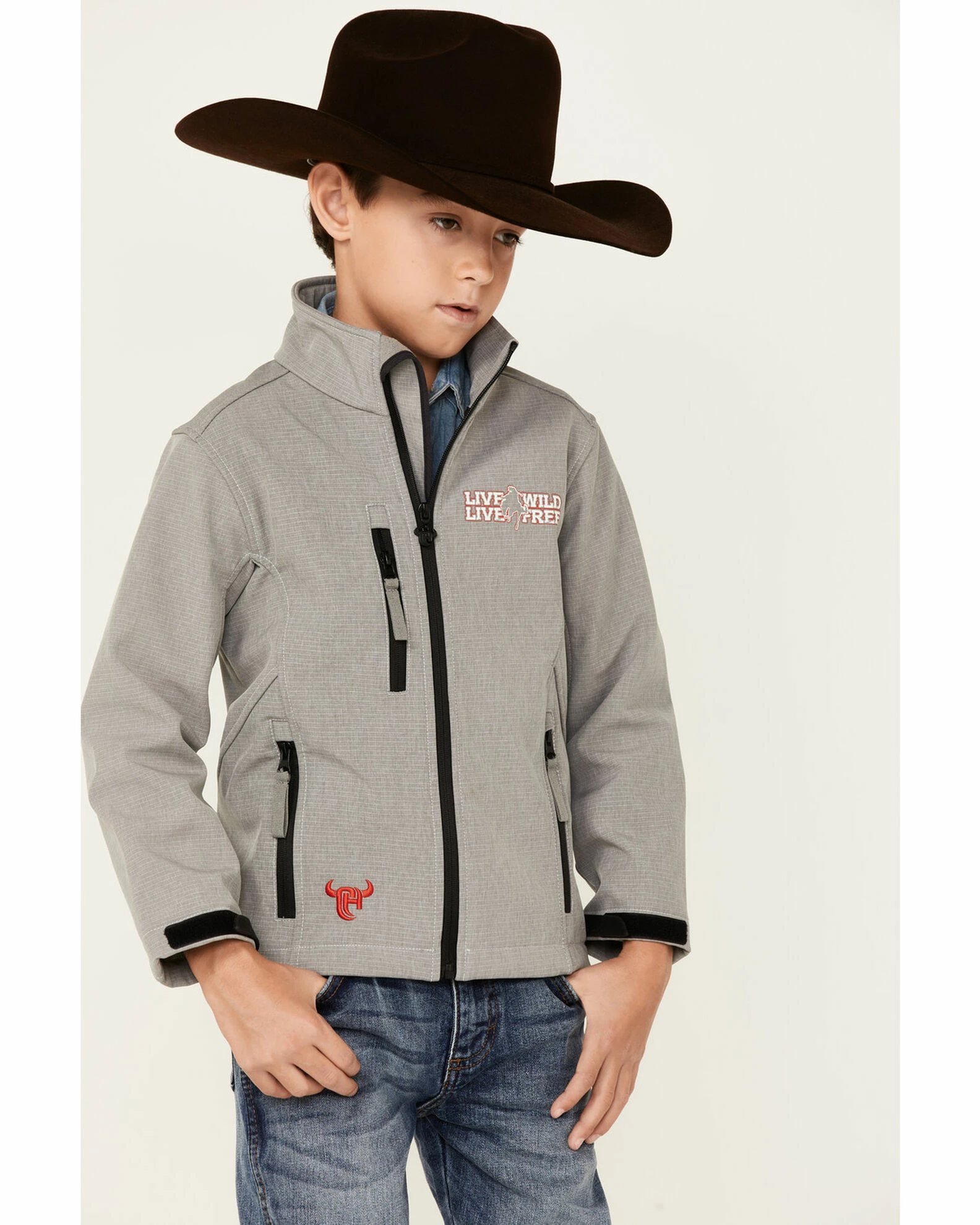 Cowboy Hardware Boys' Silver Live Wild Zip-Front Poly Shell Jacket 3 Cowboy Hardware Boys' Silver Live Wild Zip-Front Poly Shell Jacket