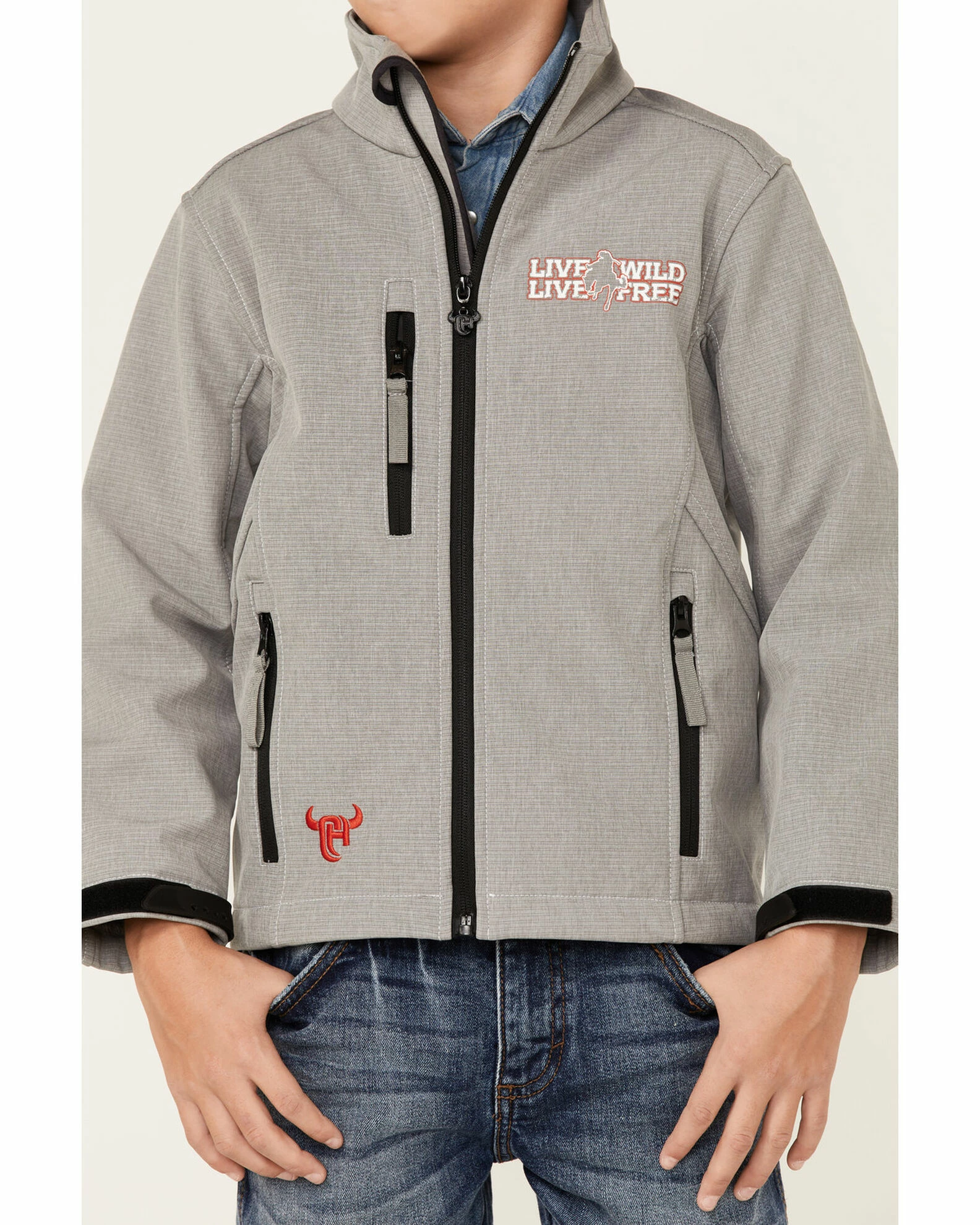 Cowboy Hardware Boys' Silver Live Wild Zip-Front Poly Shell Jacket 5 Cowboy Hardware Boys' Silver Live Wild Zip-Front Poly Shell Jacket - Image 3