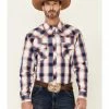Cowboy Hardware Men's Navy & Orange Large Plaid Long Sleeve Snap Western Shirt  -Cowboy Hardware Shop 2000346581 410 P1