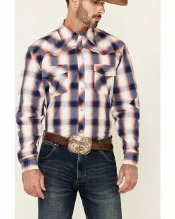 Cowboy Hardware Men's Navy & Orange Large Plaid Long Sleeve Snap Western Shirt 8 Cowboy Hardware Men's Navy & Orange Large Plaid Long Sleeve Snap Western Shirt -Cowboy Hardware Shop 2000346581 410 P3