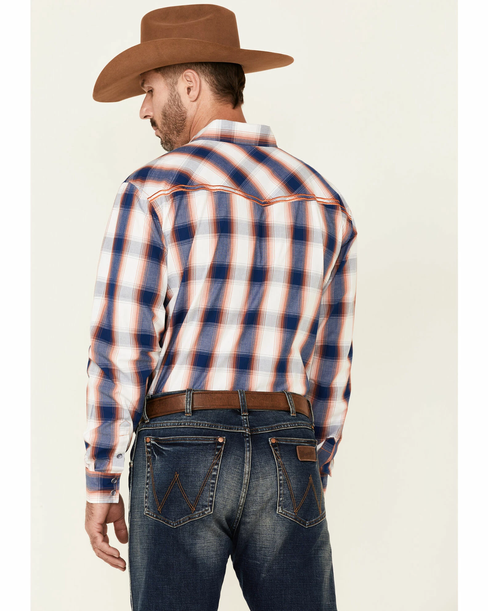 Cowboy Hardware Men's Navy & Orange Large Plaid Long Sleeve Snap Western Shirt 6 Cowboy Hardware Men's Navy & Orange Large Plaid Long Sleeve Snap Western Shirt - Image 4