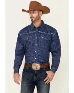 Cowboy Hardware Men's Arrow Geo Print Long Sleeve Snap Western Shirt  Blue