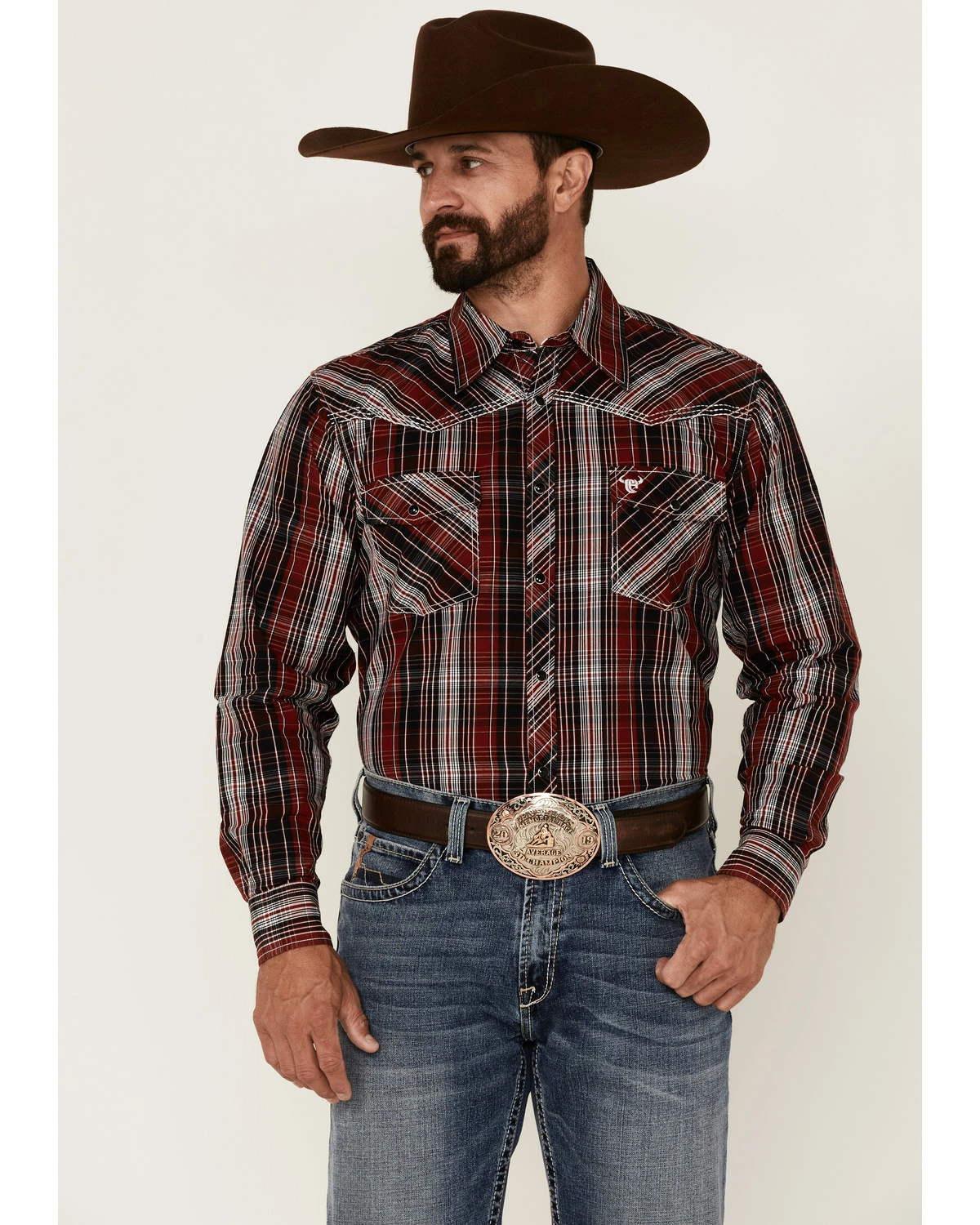 Cowboy Hardware Men's Multi Plaid Long Sleeve Snap Western Shirt Red 7 Cowboy Hardware Men's Multi Plaid Long Sleeve Snap Western Shirt Red - Image 5