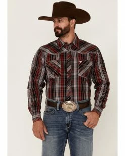 Cowboy Hardware Men's Multi Plaid Long Sleeve Snap Western Shirt  Red