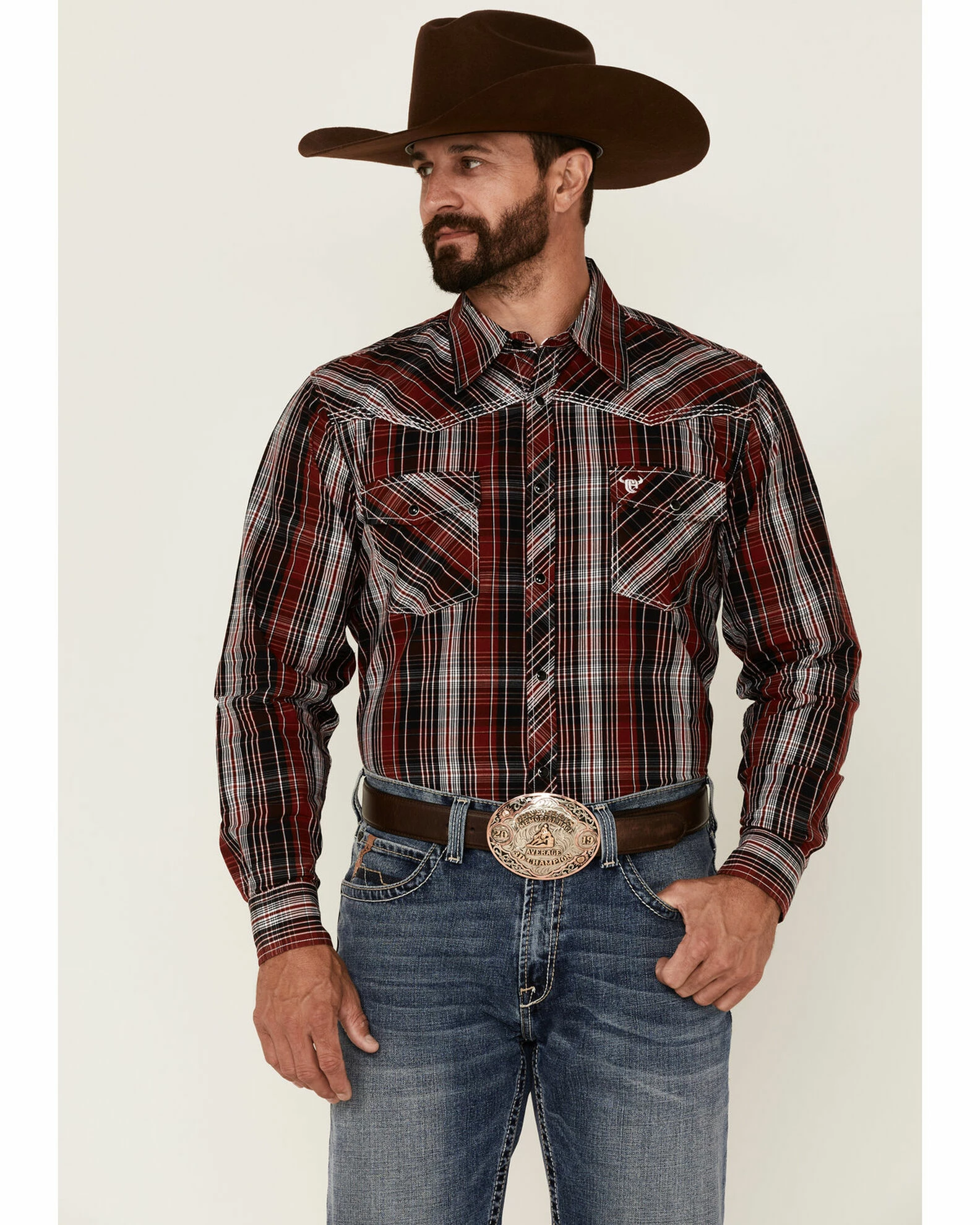Cowboy Hardware Men's Multi Plaid Long Sleeve Snap Western Shirt Red 3 Cowboy Hardware Men's Multi Plaid Long Sleeve Snap Western Shirt Red