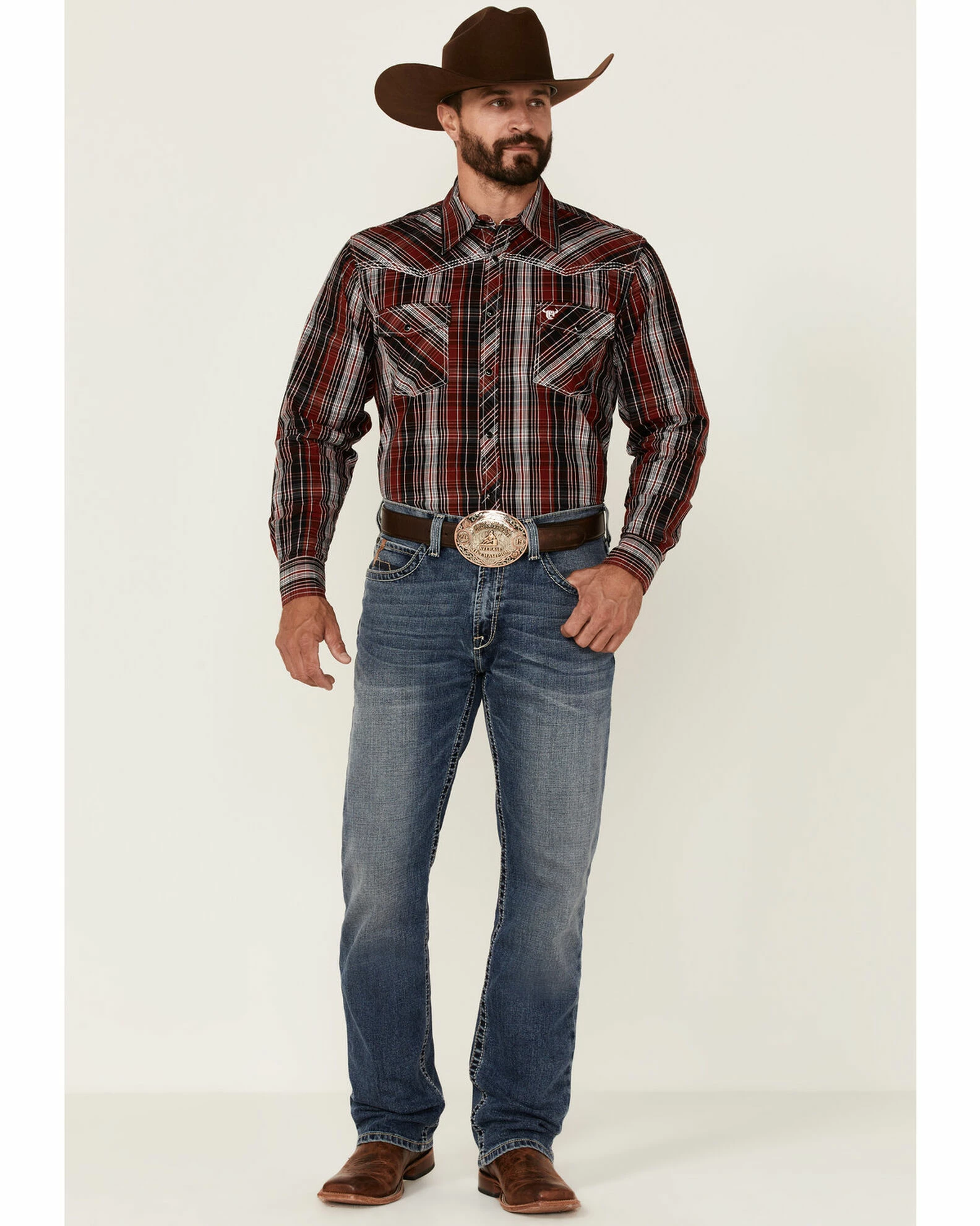 Cowboy Hardware Men's Multi Plaid Long Sleeve Snap Western Shirt Red 4 Cowboy Hardware Men's Multi Plaid Long Sleeve Snap Western Shirt Red - Image 2
