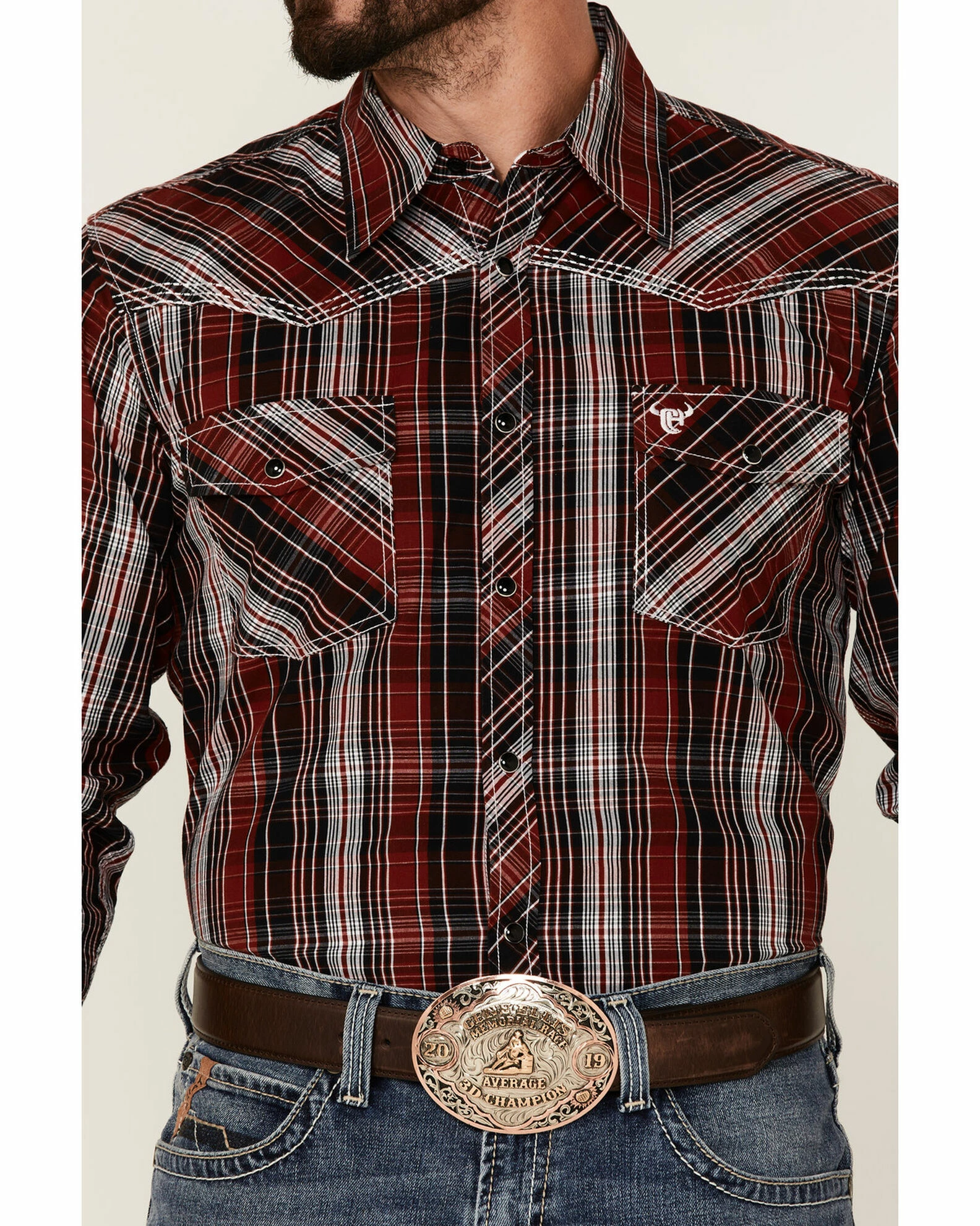 Cowboy Hardware Men's Multi Plaid Long Sleeve Snap Western Shirt Red 5 Cowboy Hardware Men's Multi Plaid Long Sleeve Snap Western Shirt Red - Image 3