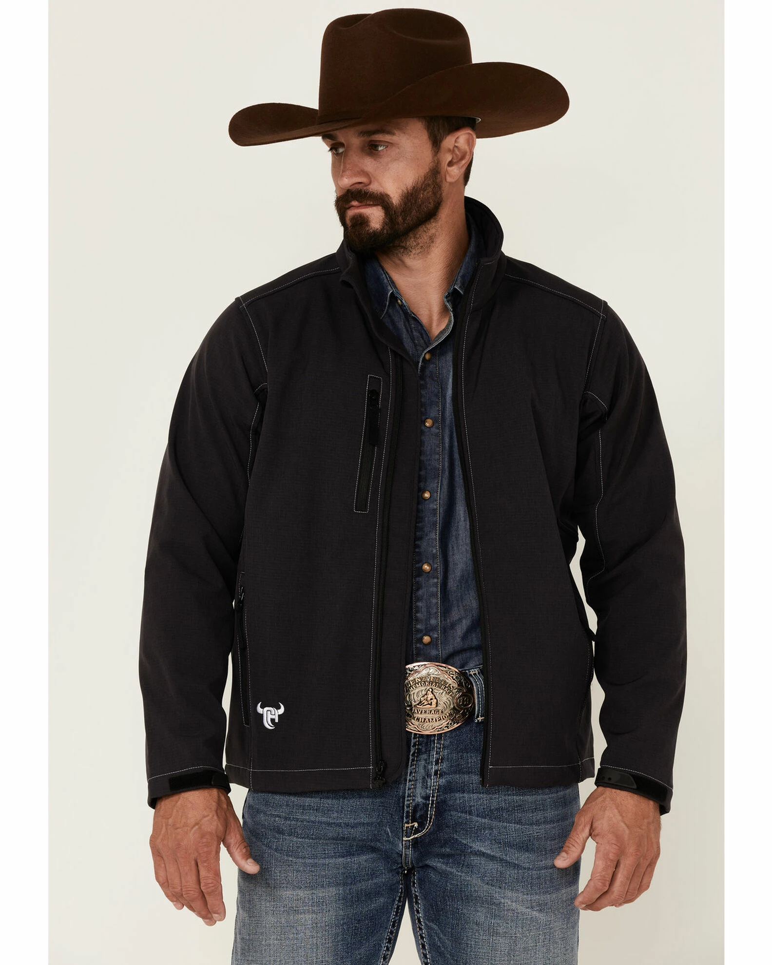 Cowboy Hardware Men's Grey Barbwire Stitched Zip-Front Poly Shell Jacket 3 Cowboy Hardware Men's Grey Barbwire Stitched Zip-Front Poly Shell Jacket