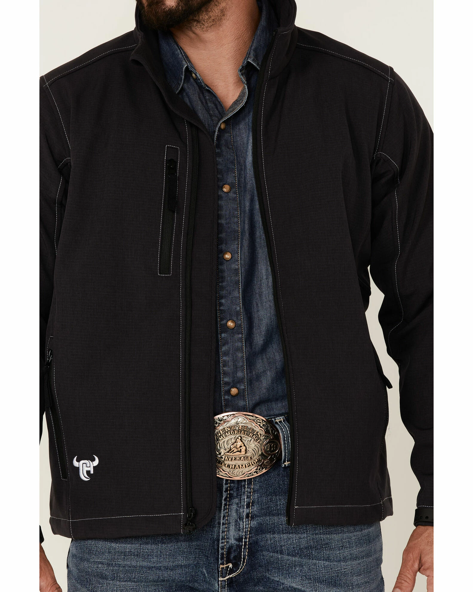Cowboy Hardware Men's Grey Barbwire Stitched Zip-Front Poly Shell Jacket 5 Cowboy Hardware Men's Grey Barbwire Stitched Zip-Front Poly Shell Jacket - Image 3